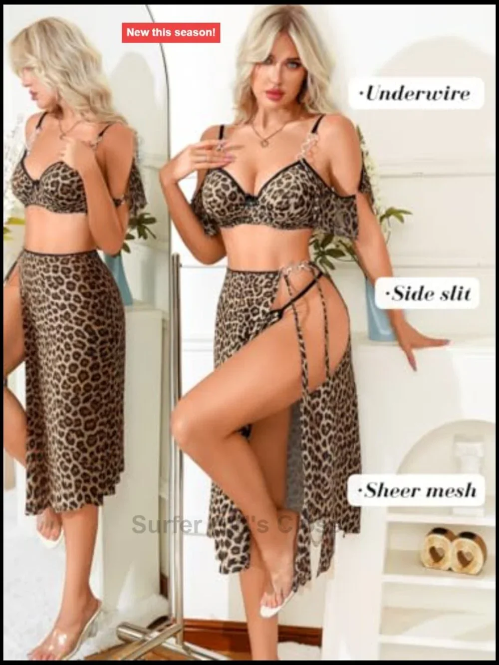 3 Piece Lingerie Set Underwire Bra Panty Sheer Skirt Mesh Costume